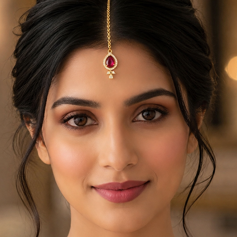 Gold Plated Crystal Maang Tikka for Women